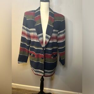 Vintage Blanket Tapestry Southwestern Blazer Jacket Medium Pockets Buttons